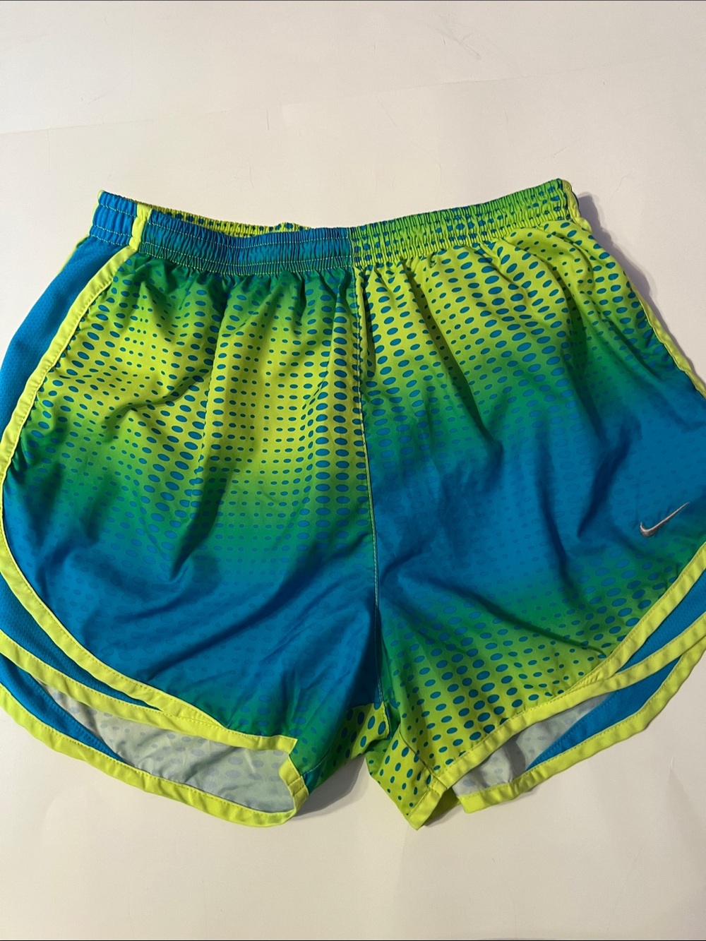 Nike Women's Blue and Lime Green Athletic Running Shorts Size Medium